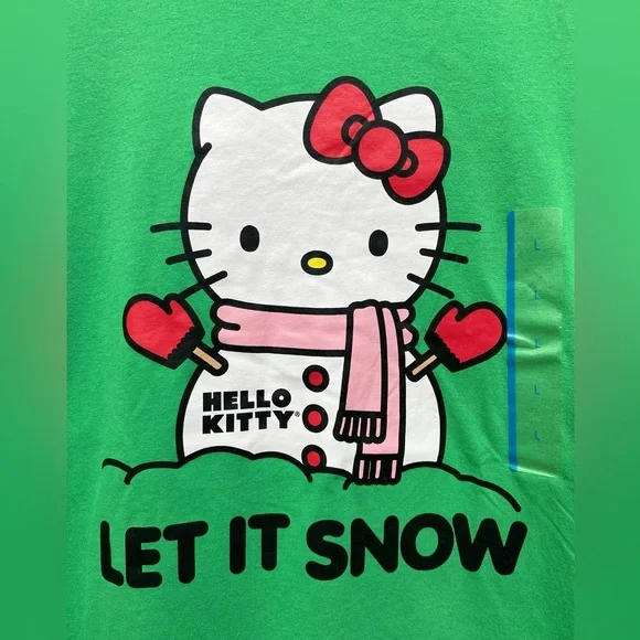 Hello Kitty Let it Snow Kelly Green T-Shirt - Picture 4 of 6